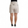 Pantaloncini casual a vita alta pieghettati in cotone beige - IT40-S