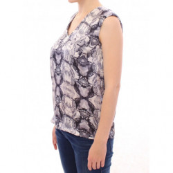Camicetta senza maniche in seta blu grigia - IT40-S