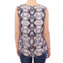 Camicetta senza maniche in seta blu grigia - IT40-S