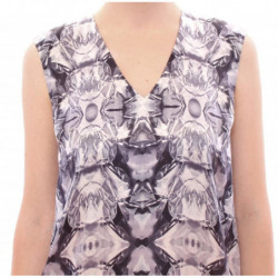 Camicetta senza maniche in seta blu grigia - IT40-S