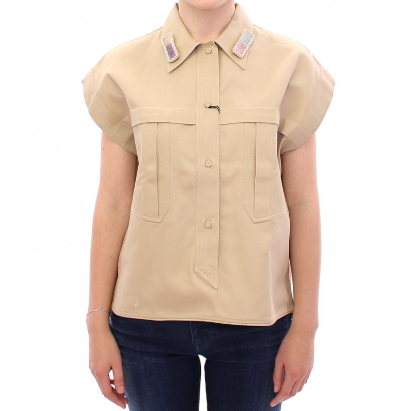 Top camicetta senza maniche beige - IT40-S