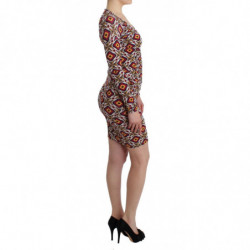 Abito a trapezio in viscosa multicolor a maniche lunghe - IT40-S