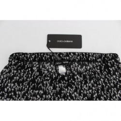 Pantaloncini da notte in seta di pizzo floreale bianco nero - IT3 - M