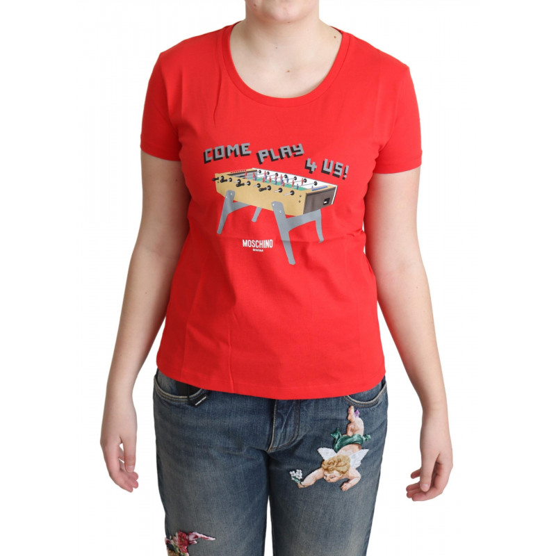 T-shirt camicetta stampa Come Play 4 Us cotone rosso - IT46-XL