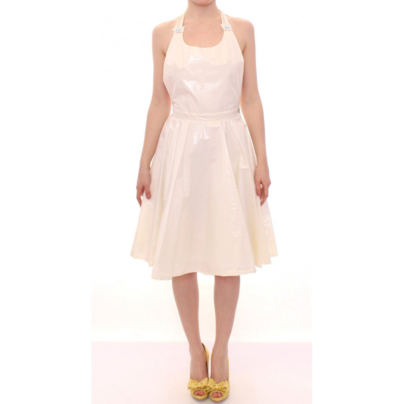 Abito da tè bianco al ginocchio con scollo all'americana - IT44-L