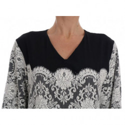 Abito caftano in pizzo floreale di seta nera - IT38-XS