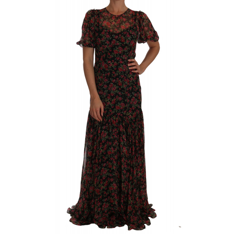 Abito a trapezio con rose floreali nere - IT40-S