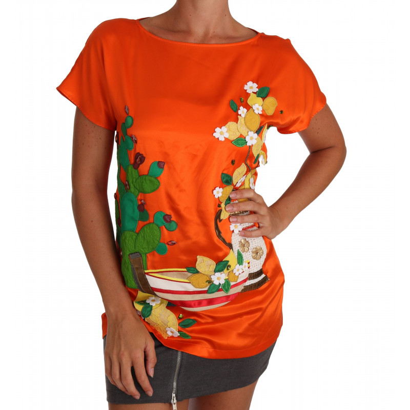 Top in seta con cristalli di limone e arancio - IT36 - XS