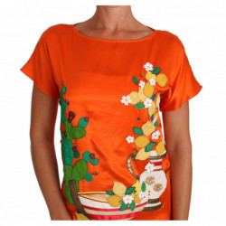 Top in seta con cristalli di limone e arancio - IT36 - XS