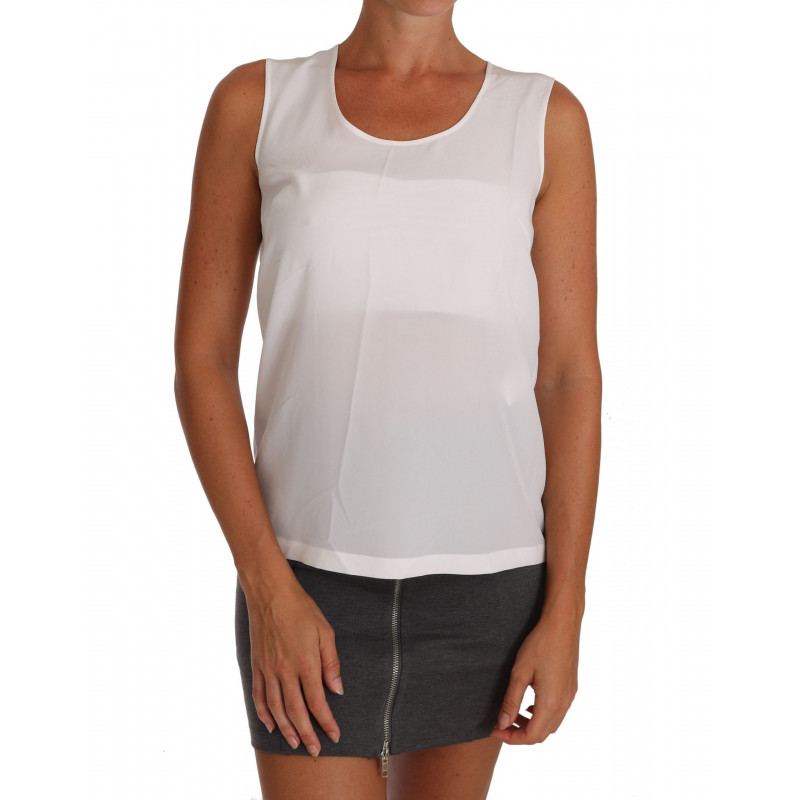 Top t-shirt camicetta senza maniche trapezio seta bianca - IT48 - XL