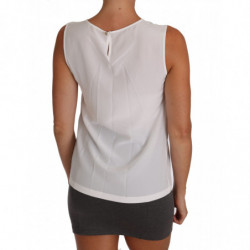 Top t-shirt camicetta senza maniche trapezio seta bianca - IT48 - XL
