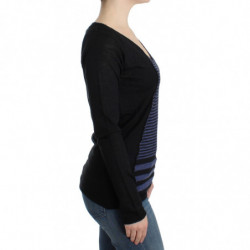 Maglione scollo a V a righe nere - XS