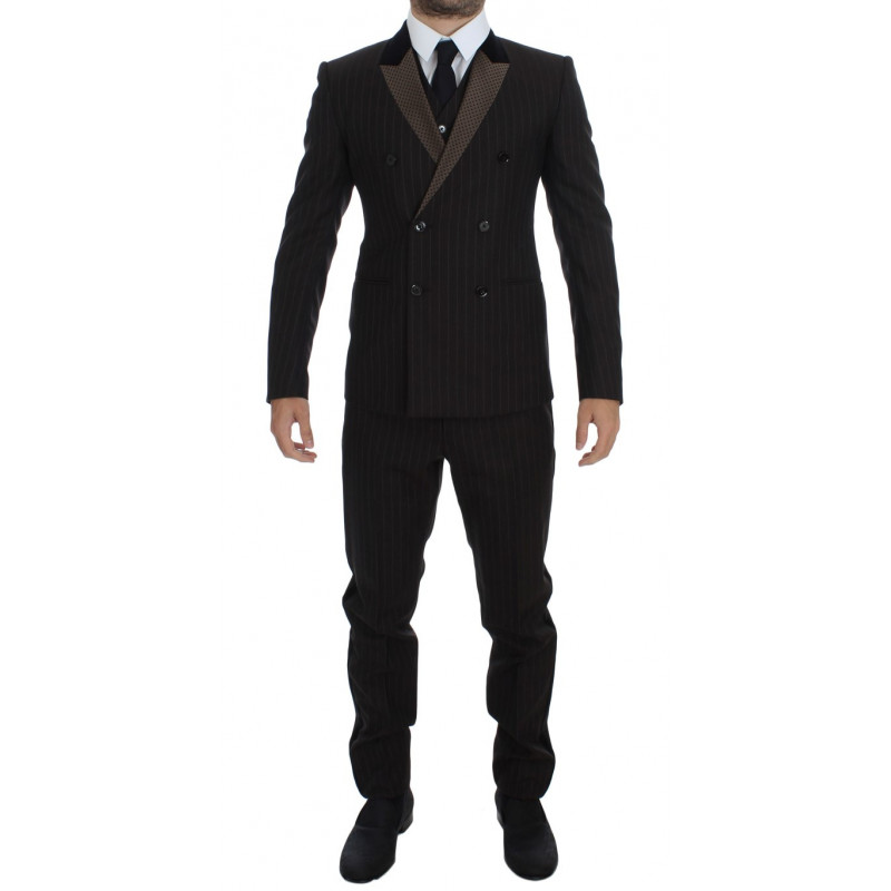 Smoking da abito slim in 3 pezzi di lana a righe marroni - IT44 - XS