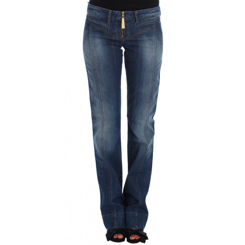 Jeans con taglio a stivale in cotone elasticizzato lavato blu - W24