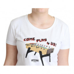 T-shirt con stampa Come Play 4 Us in cotone bianco - IT44-L