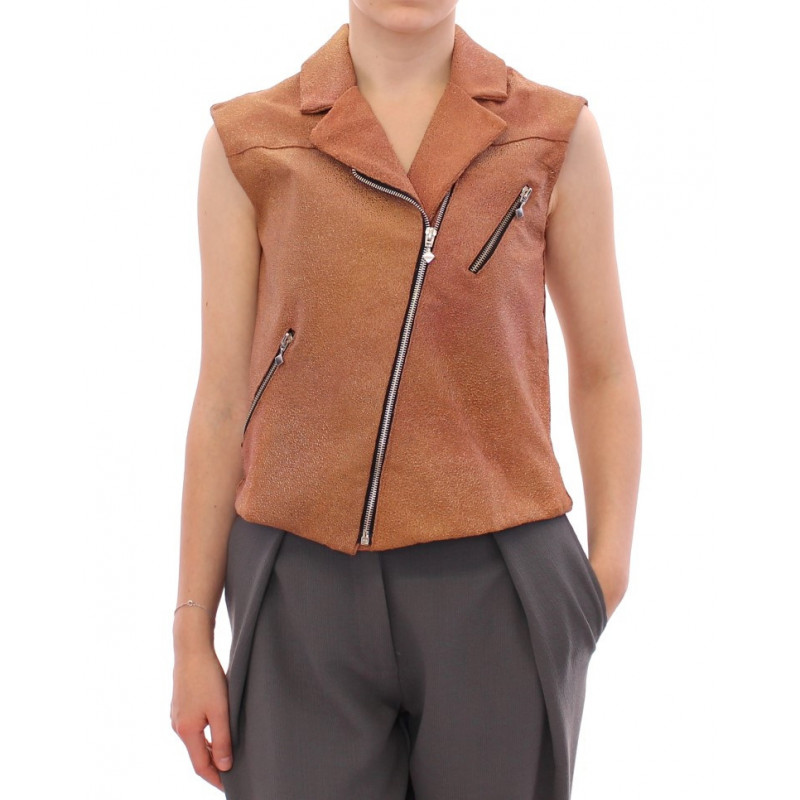 Gilet giacca di pelle marrone - IT42-M