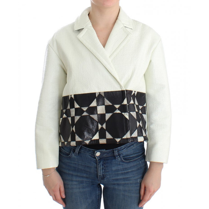 Giacca in pelle corta nera bianca - IT40-S