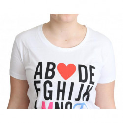 T-shirt in cotone bianco con stampa di lettere dell'alfabeto - IT44-L