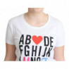 T-shirt in cotone bianco con stampa di lettere dell'alfabeto - IT44-L