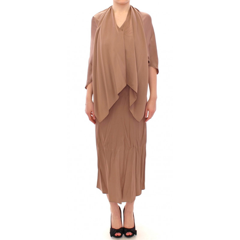 Abito da cocktail tubino in seta drappeggiato marrone - IT44-L