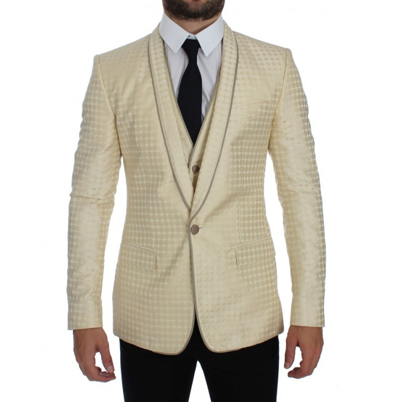 Blazer in 2 pezzi di seta a pois beige - IT44 - XS