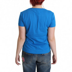 T-shirt top a maniche corte in cotone stampato blu - IT40-S