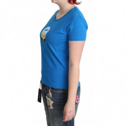 T-shirt top a maniche corte in cotone stampato blu - IT42-M