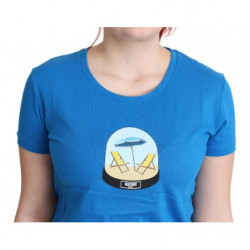 T-shirt top a maniche corte in cotone stampato blu - IT42-M