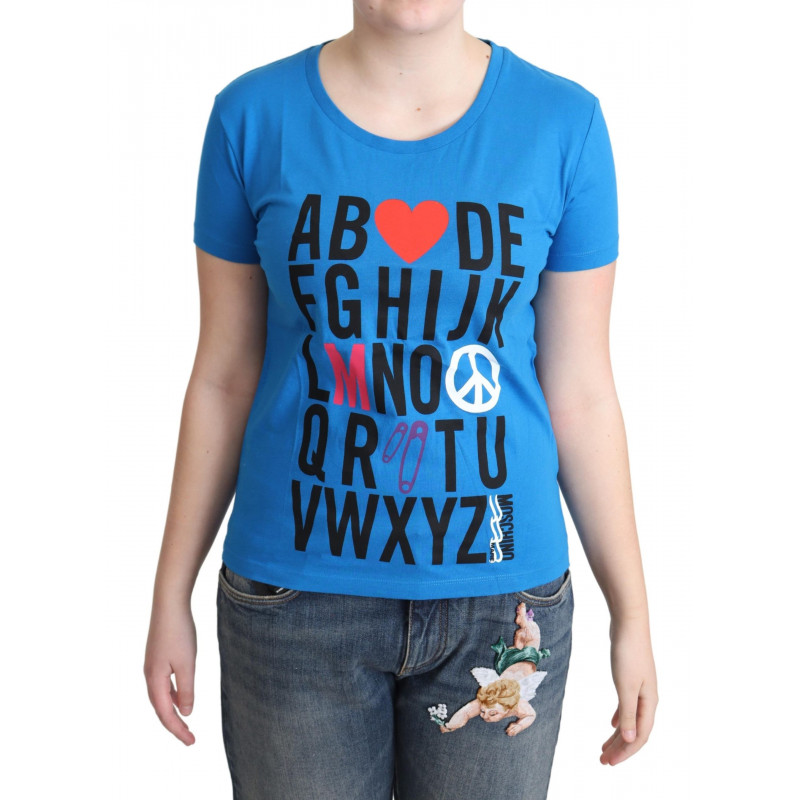 Top in cotone blu con stampa di lettere dell'alfabeto - IT44-L