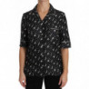 Top nero in seta con stampa chitarra e tromba - IT38-XS