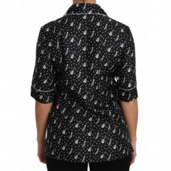 Top nero in seta con stampa chitarra e tromba - IT38-XS