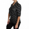 Top nero in seta con stampa chitarra e tromba - IT40-S