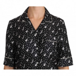 Top nero in seta con stampa chitarra e tromba - IT40-S