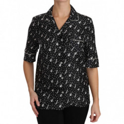 Top nero in seta con stampa chitarra e tromba - IT40-S