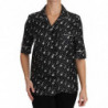 Top nero in seta con stampa chitarra e tromba - IT40-S