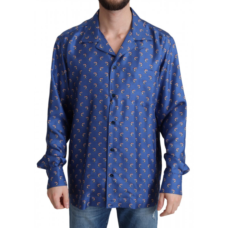 Camicia in seta con stampa ombrellone da spiaggia blu - IT39 - S