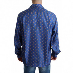 Camicia in seta con stampa ombrellone da spiaggia blu - IT42 - XL