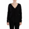 Top pullover a maniche lunghe con scollo a V in lana nera - IT42-M