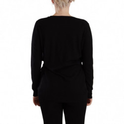 Top pullover a maniche lunghe con scollo a V in lana nera - IT42-M