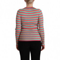 Top pullover girocollo in seta a righe multicolori - IT44-L