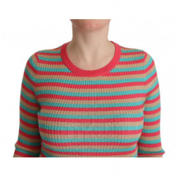 Top pullover girocollo in seta a righe multicolori - IT44-L