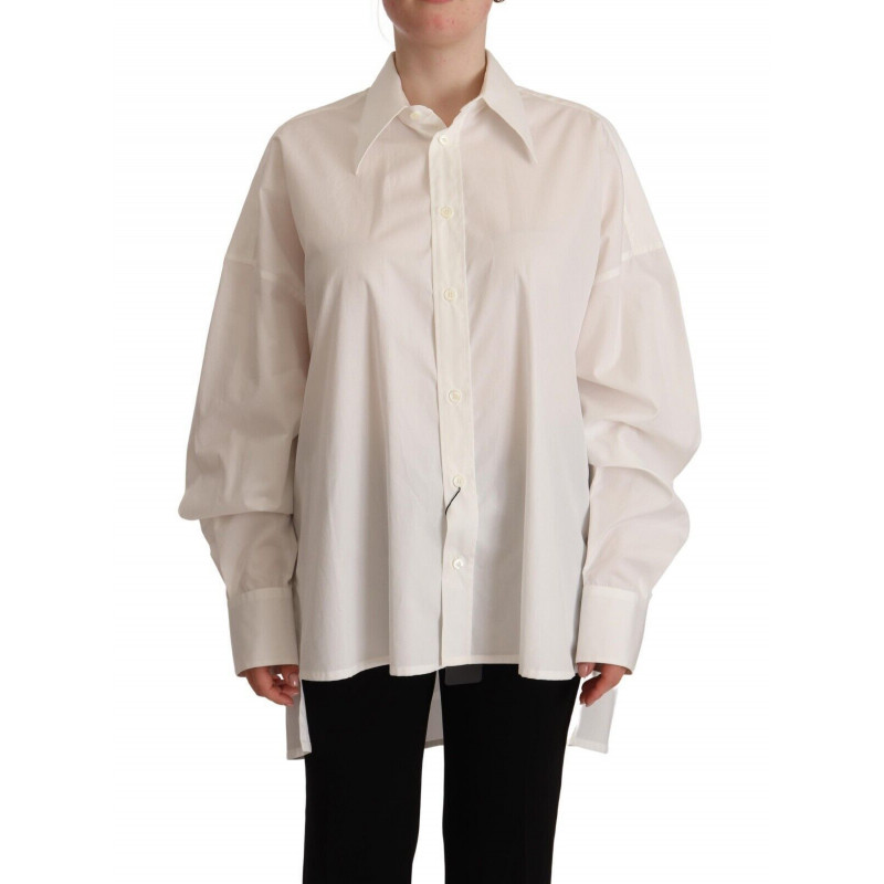 Top maniche lunghe colletto abbottonato cotone bianco - IT40-S