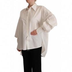 Top maniche lunghe colletto abbottonato cotone bianco - IT40-S