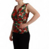 Top senza maniche con scollo a V in seta geranio multicolore - IT46-XL