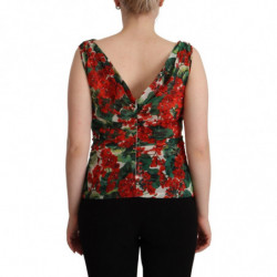 Top senza maniche con scollo a V in seta geranio multicolore - IT46-XL