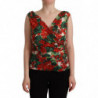 Top senza maniche con scollo a V in seta geranio multicolore - IT46-XL