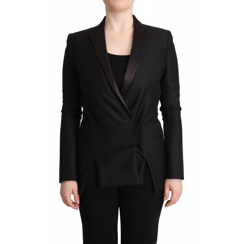 Giacca doppiopetto nera a maniche lunghe - IT40-S