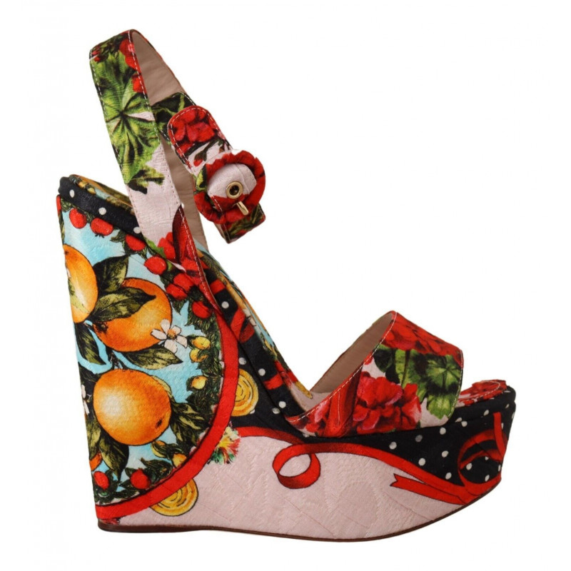 Sandali con tacco e plateau in broccato multicolore - EU37/US6.5