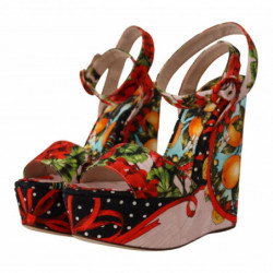 Sandali con tacco e plateau in broccato multicolore - EU37/US6.5