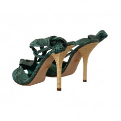 Sandali con tacco in pelle esotica color smeraldo - EU37/US6.5